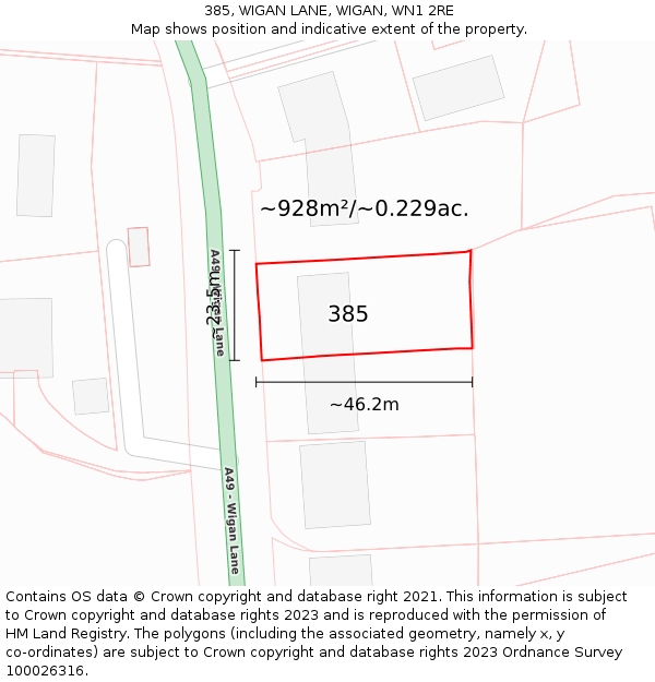 385, WIGAN LANE, WIGAN, WN1 2RE: Plot and title map