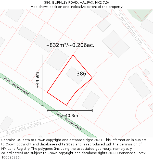 386, BURNLEY ROAD, HALIFAX, HX2 7LW: Plot and title map