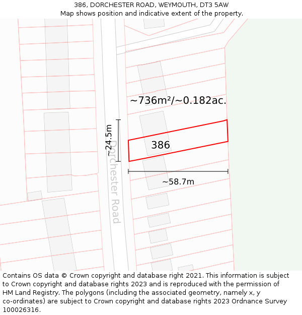 386, DORCHESTER ROAD, WEYMOUTH, DT3 5AW: Plot and title map