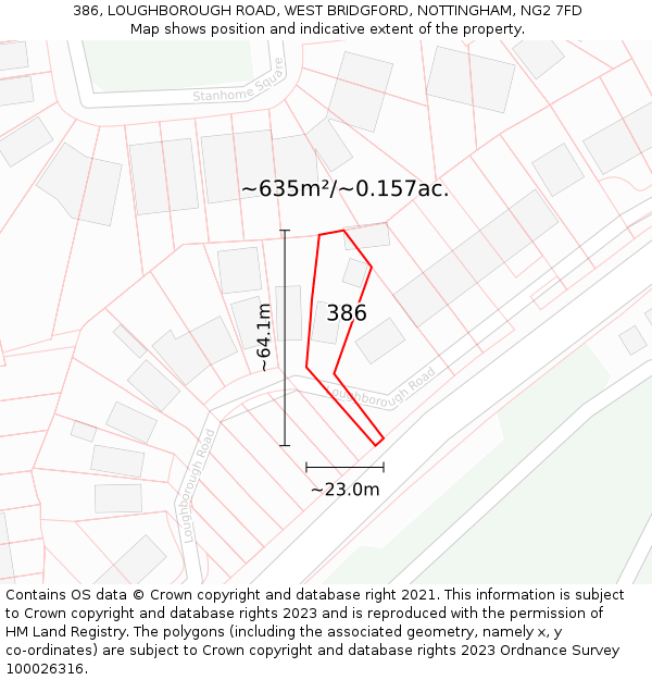 386, LOUGHBOROUGH ROAD, WEST BRIDGFORD, NOTTINGHAM, NG2 7FD: Plot and title map