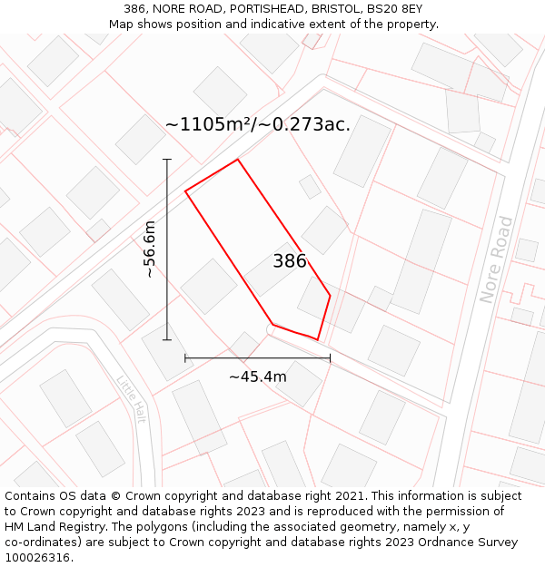 386, NORE ROAD, PORTISHEAD, BRISTOL, BS20 8EY: Plot and title map