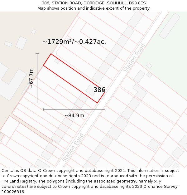 386, STATION ROAD, DORRIDGE, SOLIHULL, B93 8ES: Plot and title map