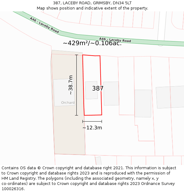 387, LACEBY ROAD, GRIMSBY, DN34 5LT: Plot and title map