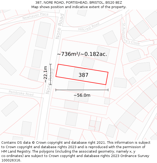 387, NORE ROAD, PORTISHEAD, BRISTOL, BS20 8EZ: Plot and title map