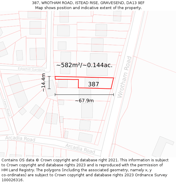 387, WROTHAM ROAD, ISTEAD RISE, GRAVESEND, DA13 9EF: Plot and title map