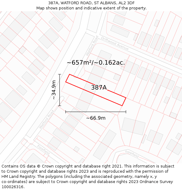 387A, WATFORD ROAD, ST ALBANS, AL2 3DF: Plot and title map