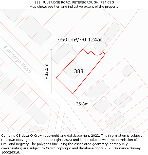 388, FULBRIDGE ROAD, PETERBOROUGH, PE4 6SG: Plot and title map