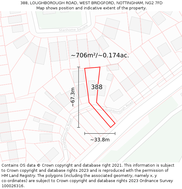 388, LOUGHBOROUGH ROAD, WEST BRIDGFORD, NOTTINGHAM, NG2 7FD: Plot and title map