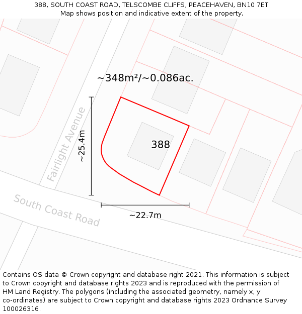 388, SOUTH COAST ROAD, TELSCOMBE CLIFFS, PEACEHAVEN, BN10 7ET: Plot and title map