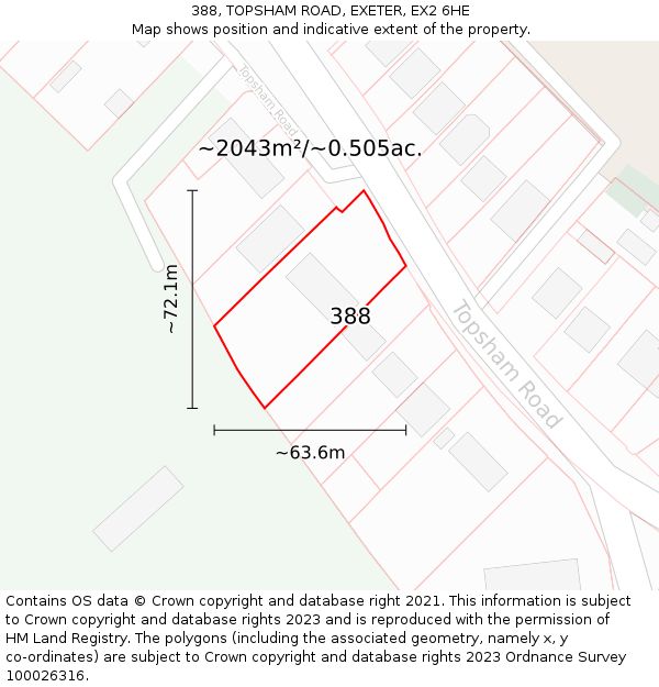 388, TOPSHAM ROAD, EXETER, EX2 6HE: Plot and title map