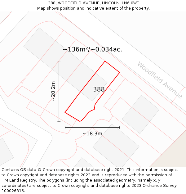 388, WOODFIELD AVENUE, LINCOLN, LN6 0WF: Plot and title map