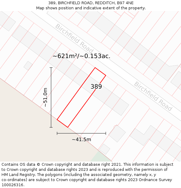 389, BIRCHFIELD ROAD, REDDITCH, B97 4NE: Plot and title map