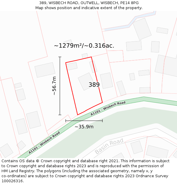 389, WISBECH ROAD, OUTWELL, WISBECH, PE14 8PG: Plot and title map