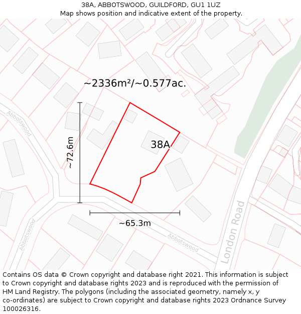 38A, ABBOTSWOOD, GUILDFORD, GU1 1UZ: Plot and title map