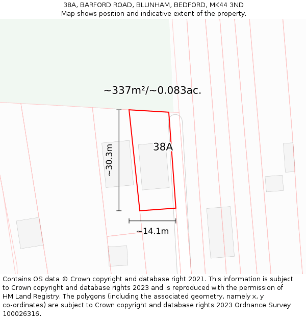 38A, BARFORD ROAD, BLUNHAM, BEDFORD, MK44 3ND: Plot and title map