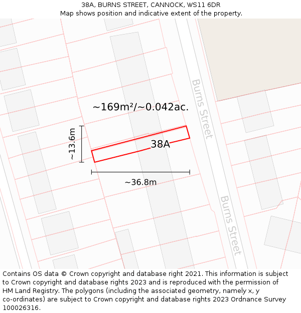 38A, BURNS STREET, CANNOCK, WS11 6DR: Plot and title map