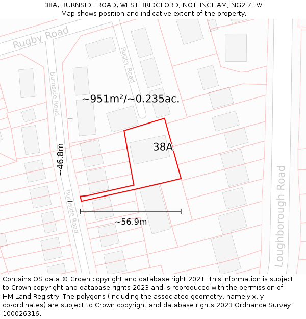 38A, BURNSIDE ROAD, WEST BRIDGFORD, NOTTINGHAM, NG2 7HW: Plot and title map