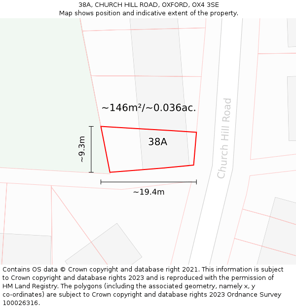 38A, CHURCH HILL ROAD, OXFORD, OX4 3SE: Plot and title map