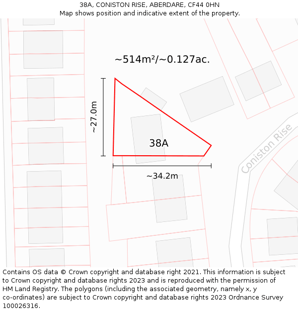 38A, CONISTON RISE, ABERDARE, CF44 0HN: Plot and title map