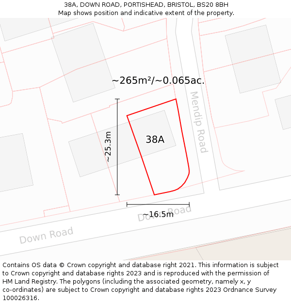 38A, DOWN ROAD, PORTISHEAD, BRISTOL, BS20 8BH: Plot and title map