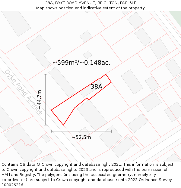 38A, DYKE ROAD AVENUE, BRIGHTON, BN1 5LE: Plot and title map