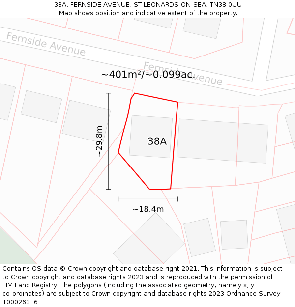 38A, FERNSIDE AVENUE, ST LEONARDS-ON-SEA, TN38 0UU: Plot and title map