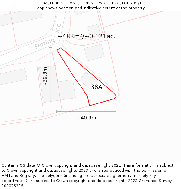 38A, FERRING LANE, FERRING, WORTHING, BN12 6QT: Plot and title map