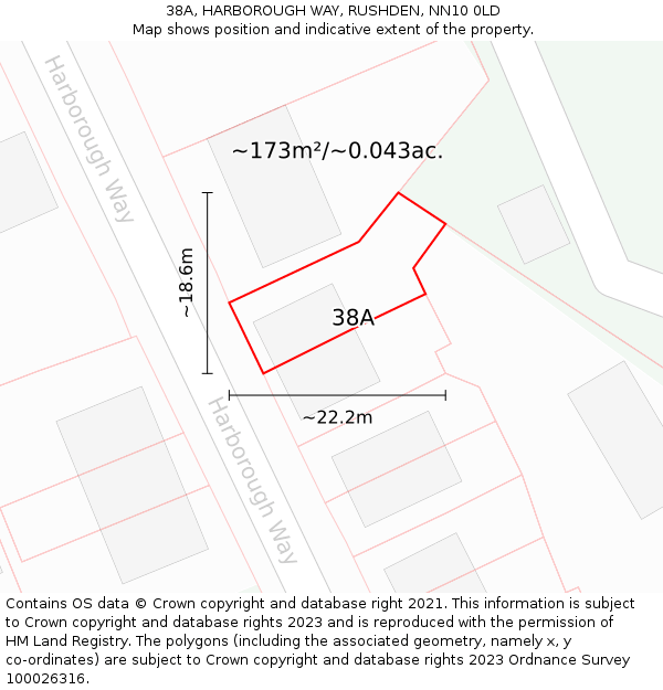 38A, HARBOROUGH WAY, RUSHDEN, NN10 0LD: Plot and title map