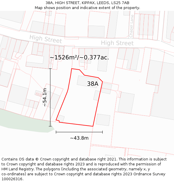 38A, HIGH STREET, KIPPAX, LEEDS, LS25 7AB: Plot and title map