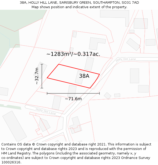 38A, HOLLY HILL LANE, SARISBURY GREEN, SOUTHAMPTON, SO31 7AD: Plot and title map