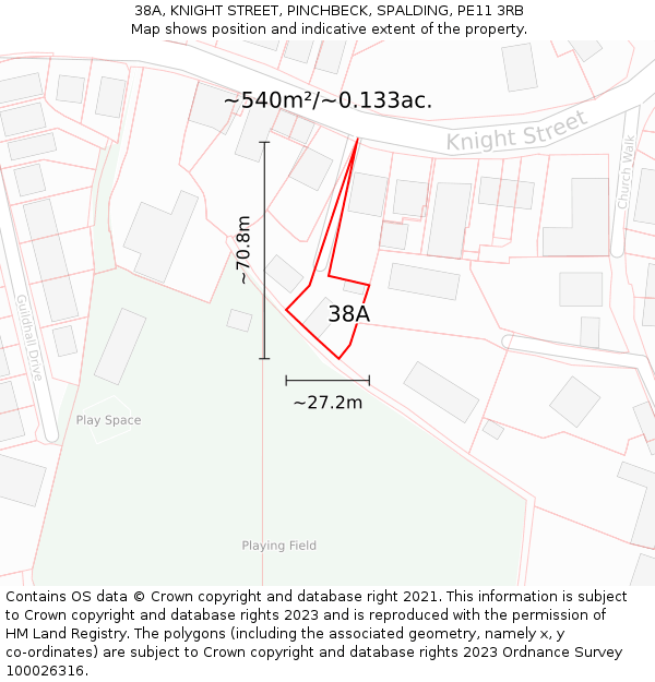 38A, KNIGHT STREET, PINCHBECK, SPALDING, PE11 3RB: Plot and title map