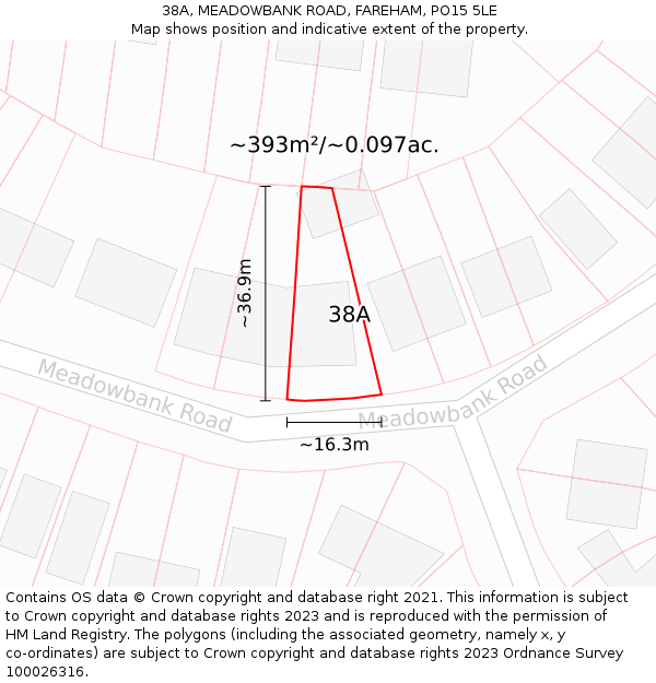 38A, MEADOWBANK ROAD, FAREHAM, PO15 5LE: Plot and title map