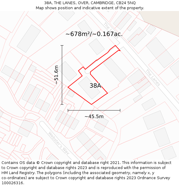38A, THE LANES, OVER, CAMBRIDGE, CB24 5NQ: Plot and title map