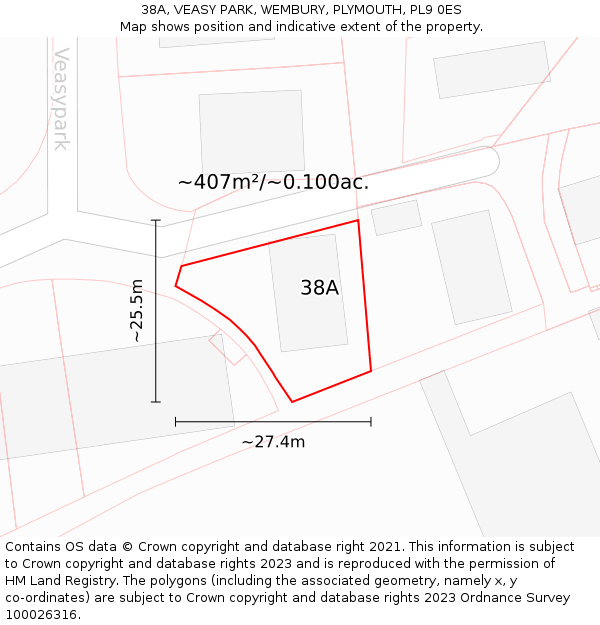 38A, VEASY PARK, WEMBURY, PLYMOUTH, PL9 0ES: Plot and title map