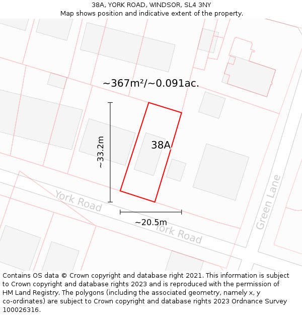 38A, YORK ROAD, WINDSOR, SL4 3NY: Plot and title map