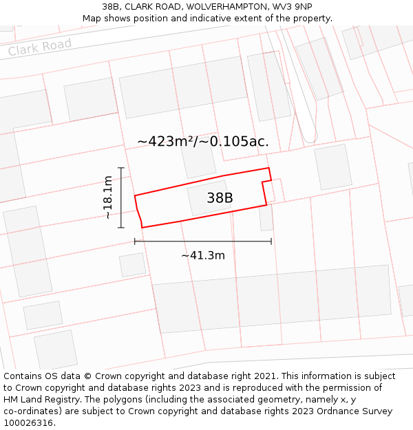 38B, CLARK ROAD, WOLVERHAMPTON, WV3 9NP: Plot and title map