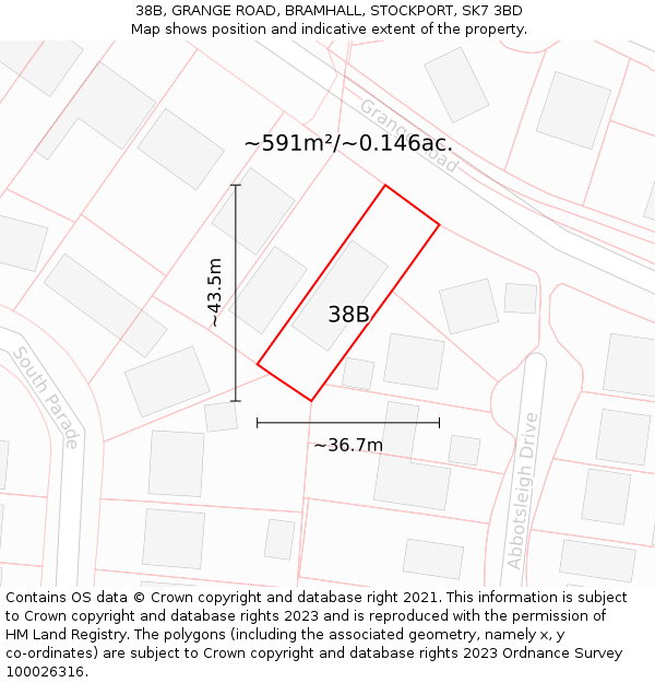 38B, GRANGE ROAD, BRAMHALL, STOCKPORT, SK7 3BD: Plot and title map