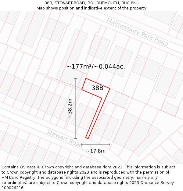 38B, STEWART ROAD, BOURNEMOUTH, BH8 8NU: Plot and title map