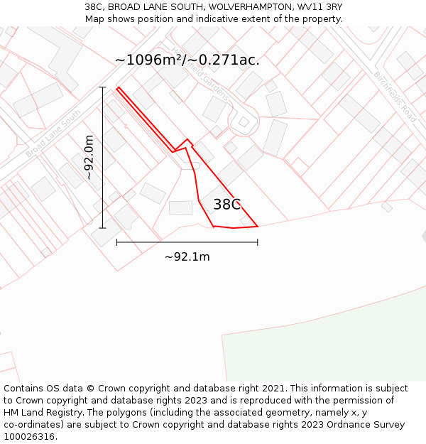 38C, BROAD LANE SOUTH, WOLVERHAMPTON, WV11 3RY: Plot and title map