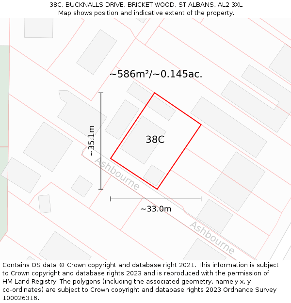 38C, BUCKNALLS DRIVE, BRICKET WOOD, ST ALBANS, AL2 3XL: Plot and title map