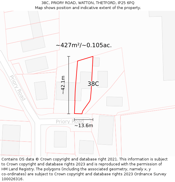 38C, PRIORY ROAD, WATTON, THETFORD, IP25 6PQ: Plot and title map