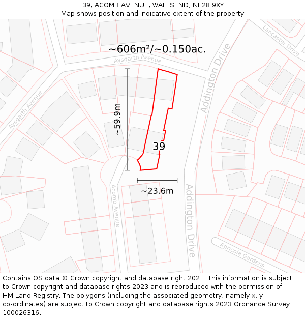 39, ACOMB AVENUE, WALLSEND, NE28 9XY: Plot and title map