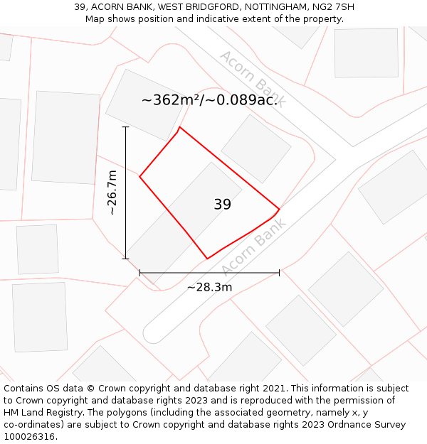 39, ACORN BANK, WEST BRIDGFORD, NOTTINGHAM, NG2 7SH: Plot and title map