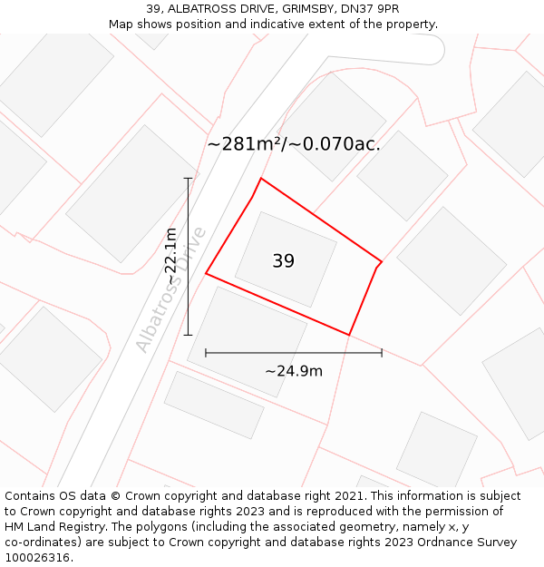 39, ALBATROSS DRIVE, GRIMSBY, DN37 9PR: Plot and title map