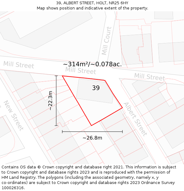 39, ALBERT STREET, HOLT, NR25 6HY: Plot and title map