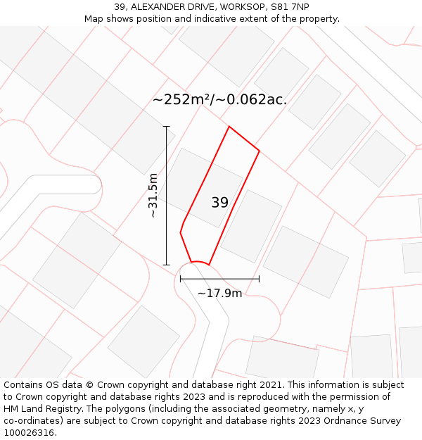 39, ALEXANDER DRIVE, WORKSOP, S81 7NP: Plot and title map