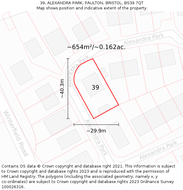 39, ALEXANDRA PARK, PAULTON, BRISTOL, BS39 7QT: Plot and title map