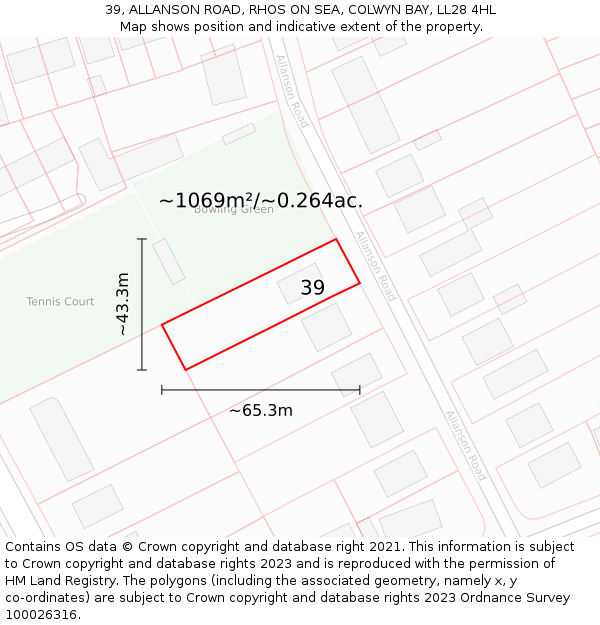 39, ALLANSON ROAD, RHOS ON SEA, COLWYN BAY, LL28 4HL: Plot and title map