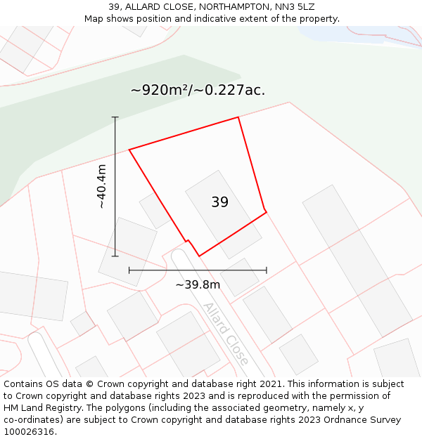 39, ALLARD CLOSE, NORTHAMPTON, NN3 5LZ: Plot and title map