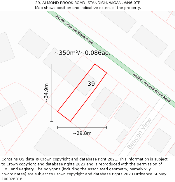 39, ALMOND BROOK ROAD, STANDISH, WIGAN, WN6 0TB: Plot and title map